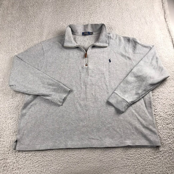 Polo Ralph Lauren Other - Polo Ralph Lauren 1/4 Zip Pullover Mens 2XB Gray Cotton Navy Pony Logo Sweater
